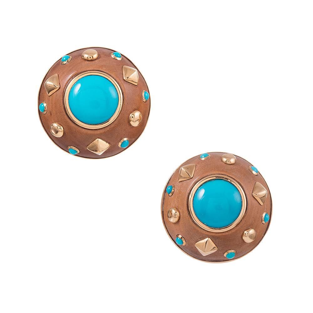 Trianon Sandalwood Turquoise Gold Ear Clips