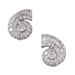 5.75 Carats Diamonds Platinum Shell Earrings