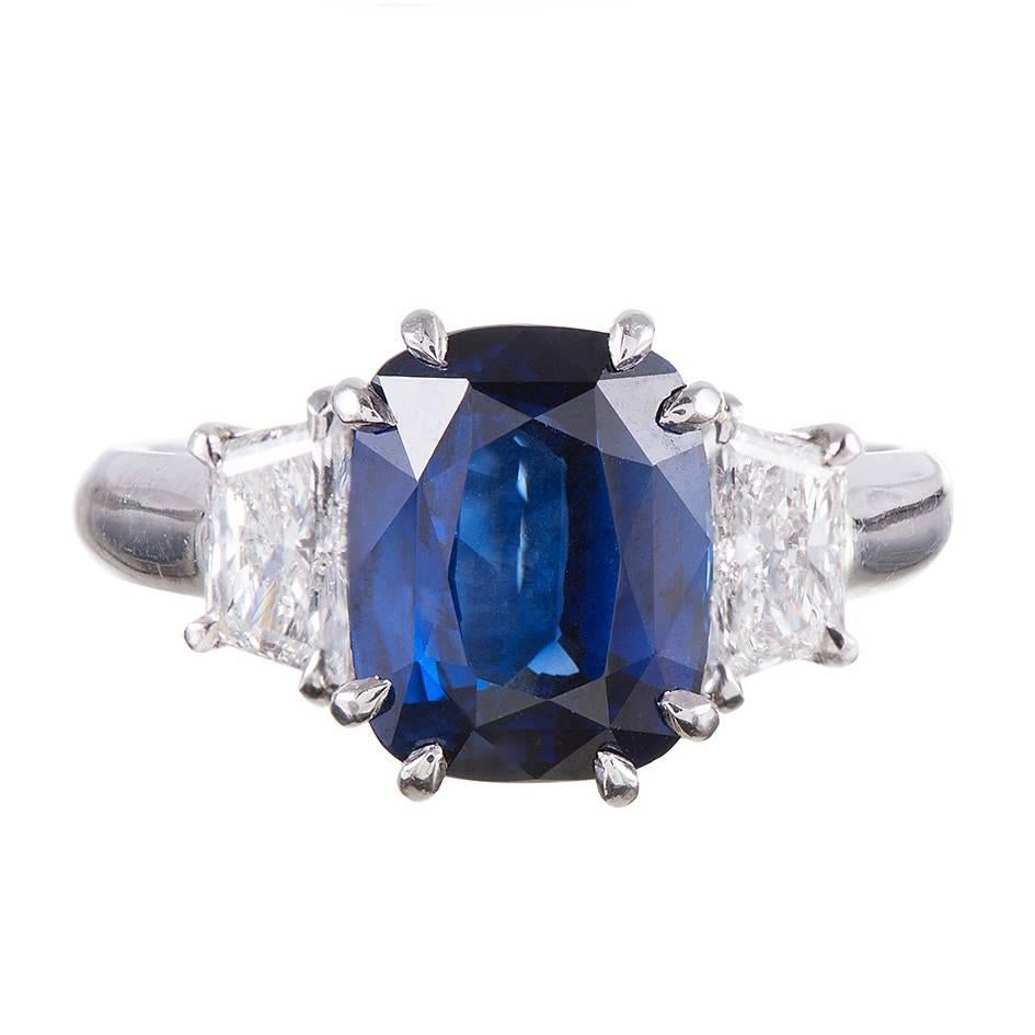 4.12 Carat Oval Sapphire Trapezoid Diamonds Platinum Ring