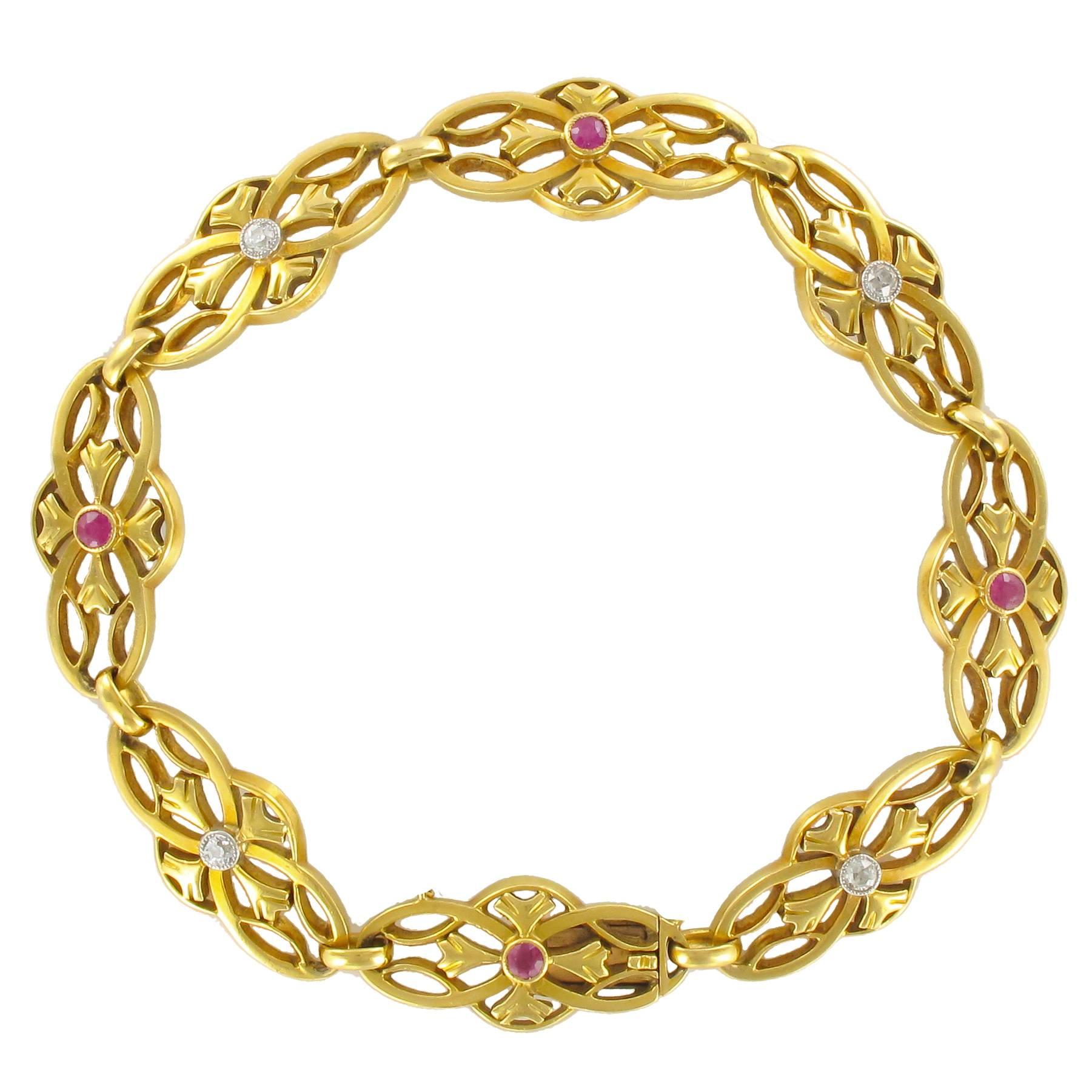1880s Gold, Diamond and Ruby Bracelet