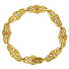 Antique 1880s Gold, Diamond and Ruby Bracelet