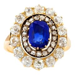 English Antique Sapphire Diamond Silver Gold Cluster Ring 4