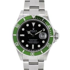 Used Rolex Stainless Steel Submariner Green Bezel Black Dial Wristwatch Ref 16610LV