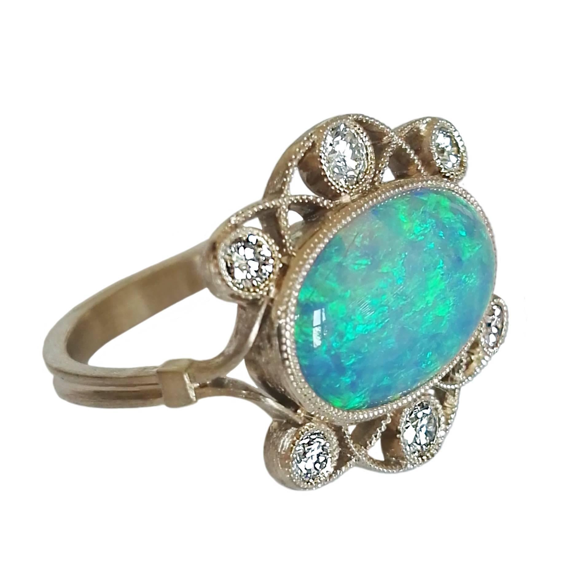 Dalben Australian Opal Diamond White Gold Ring