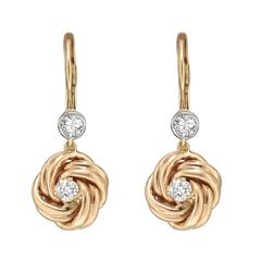 Vintage Diamond Gold Knot Drop Earrings