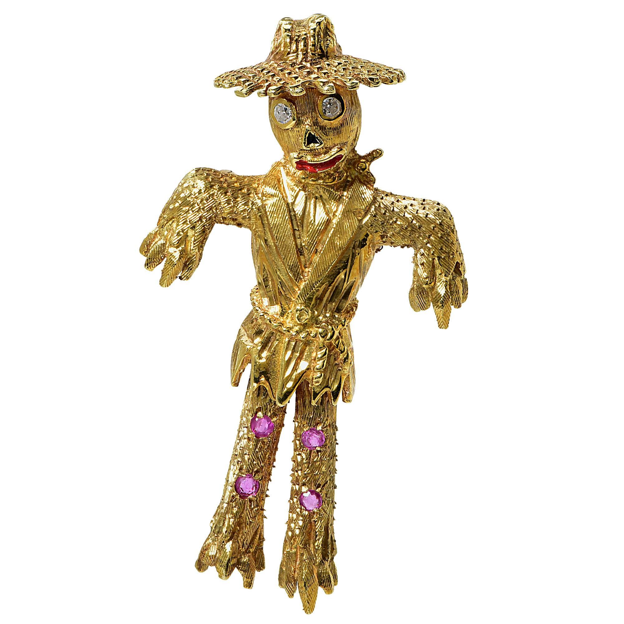 Diamond Gold Scarecrow Brooch