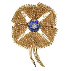 Sapphire Diamond Gold Brooch 1