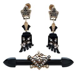 Vintage Victorian Mourning Earrings and Brooch