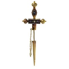 Victorian Pearl Gold Jabot Cross Brooch