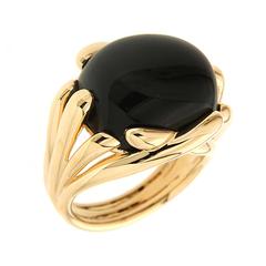 Black Onyx Gold Fluted Criss Cross Ring 3