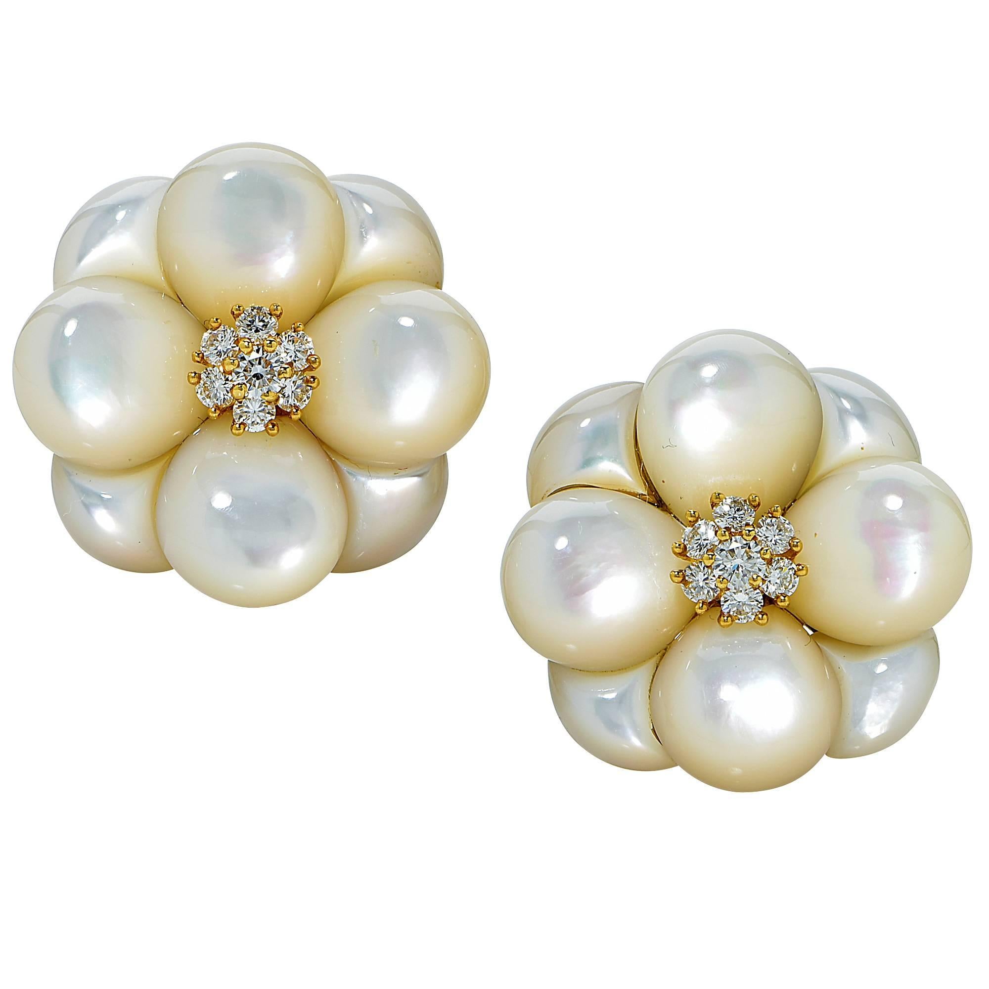 Van Cleef & Arpels Mother of Pearl Diamond Gold Earrings