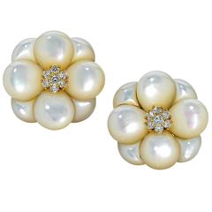 Van Cleef & Arpels Mother of Pearl Diamond Gold Earrings