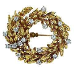1.80 Carats Diamonds Gold Wreath Brooch