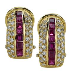 Ruby Diamond Gold Earrings