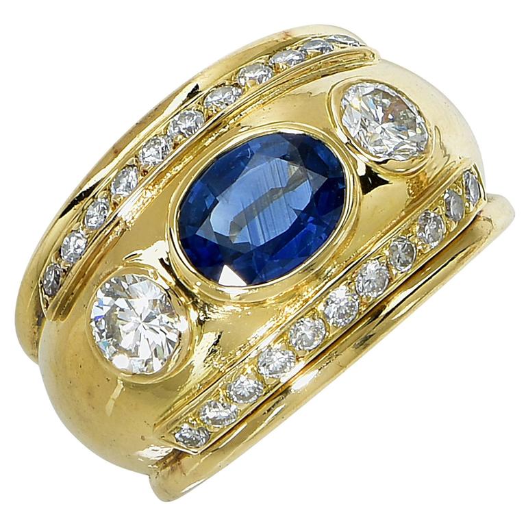 Sapphire Diamond Gold Ring at 1stDibs