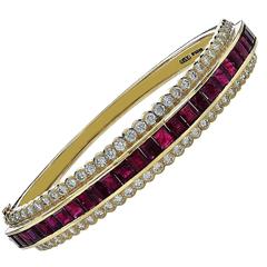 10 Carats Rubies Diamond Gold Bangle Bracelet