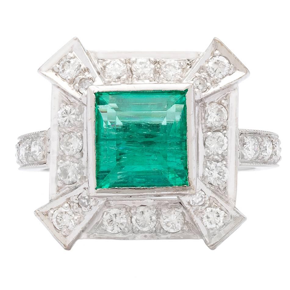 Emerald Diamond Platinum Ring