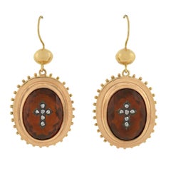 Victorian Citrine Rose Cut Diamond Gold Cross Earrings