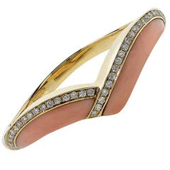 Coral Diamond Gold Bangle Bracelet 12