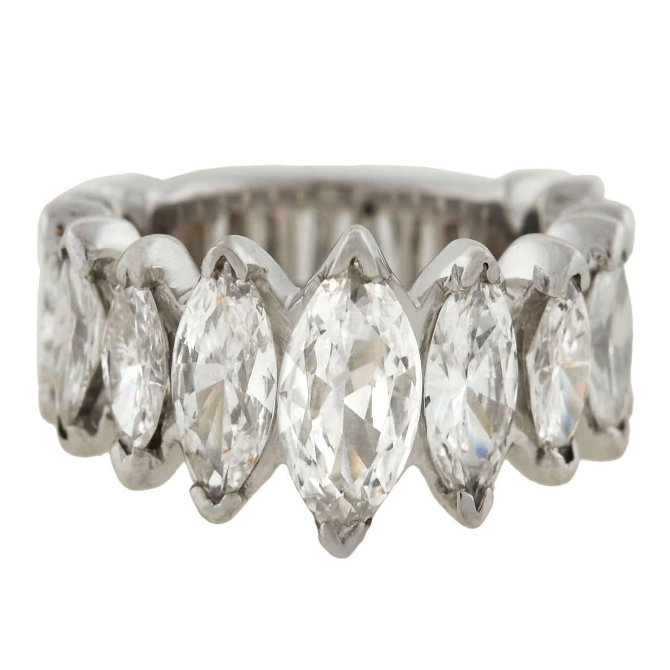 Wide Marquise Cut Diamonds Platinum Eternity Band Ring