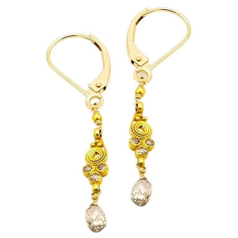Diamond Gold Dangle Earrings For Sale at 1stdibs