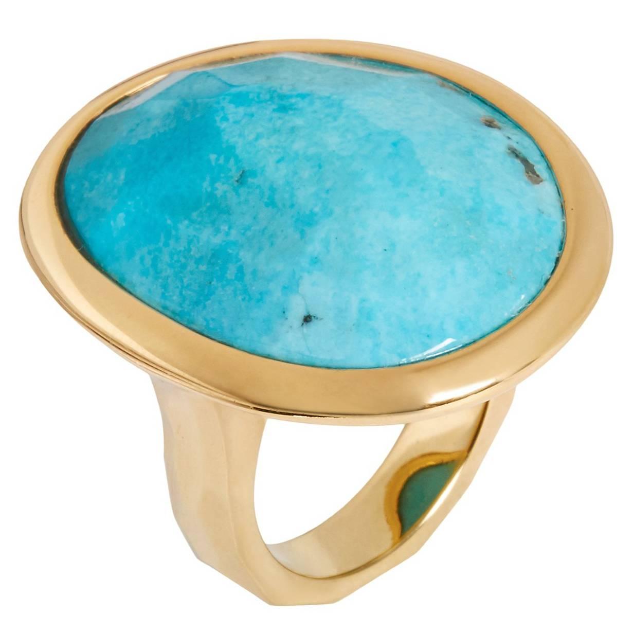 Hand Faceted Turquoise Gold Cocktail Ring For Sale