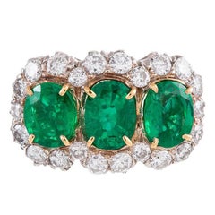 1960s Emerald Diamond Two-Color Gold Cluster Ring