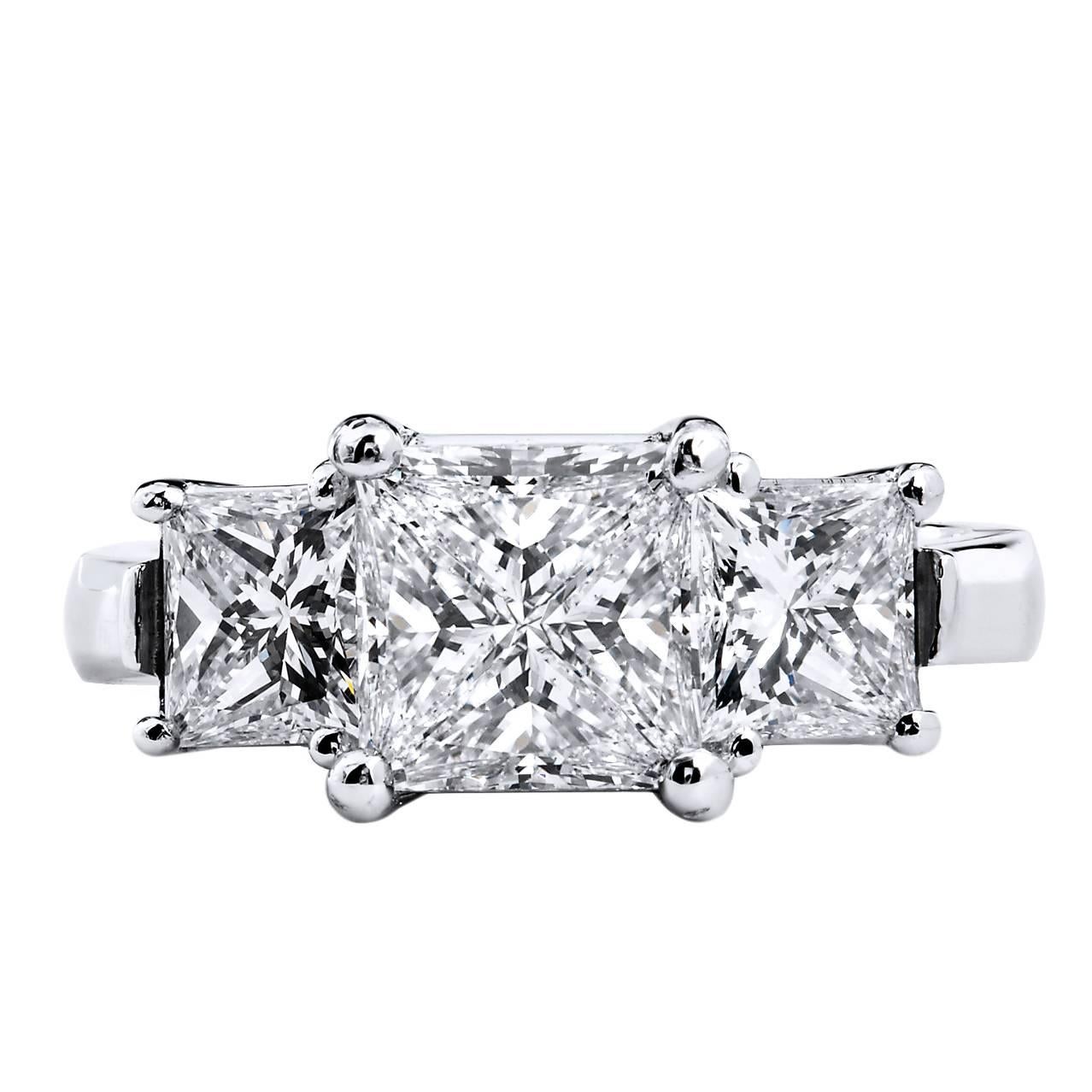 Three Stone Diamond Platinum Engagement Ring at 1stDibs