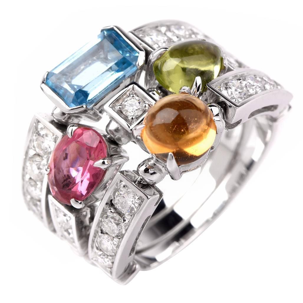 Bulgari Allegra Multi-Gem Diamond Gold Bvlgari Ring at 1stdibs