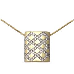 0.65Ct Diamond & 18k Yellow Gold, 18k White Gold Set Pendant - Vintage Belgian 5