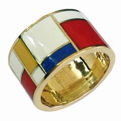 Dalben Homage to Mondrian Unisex Enamel Gold Ring
