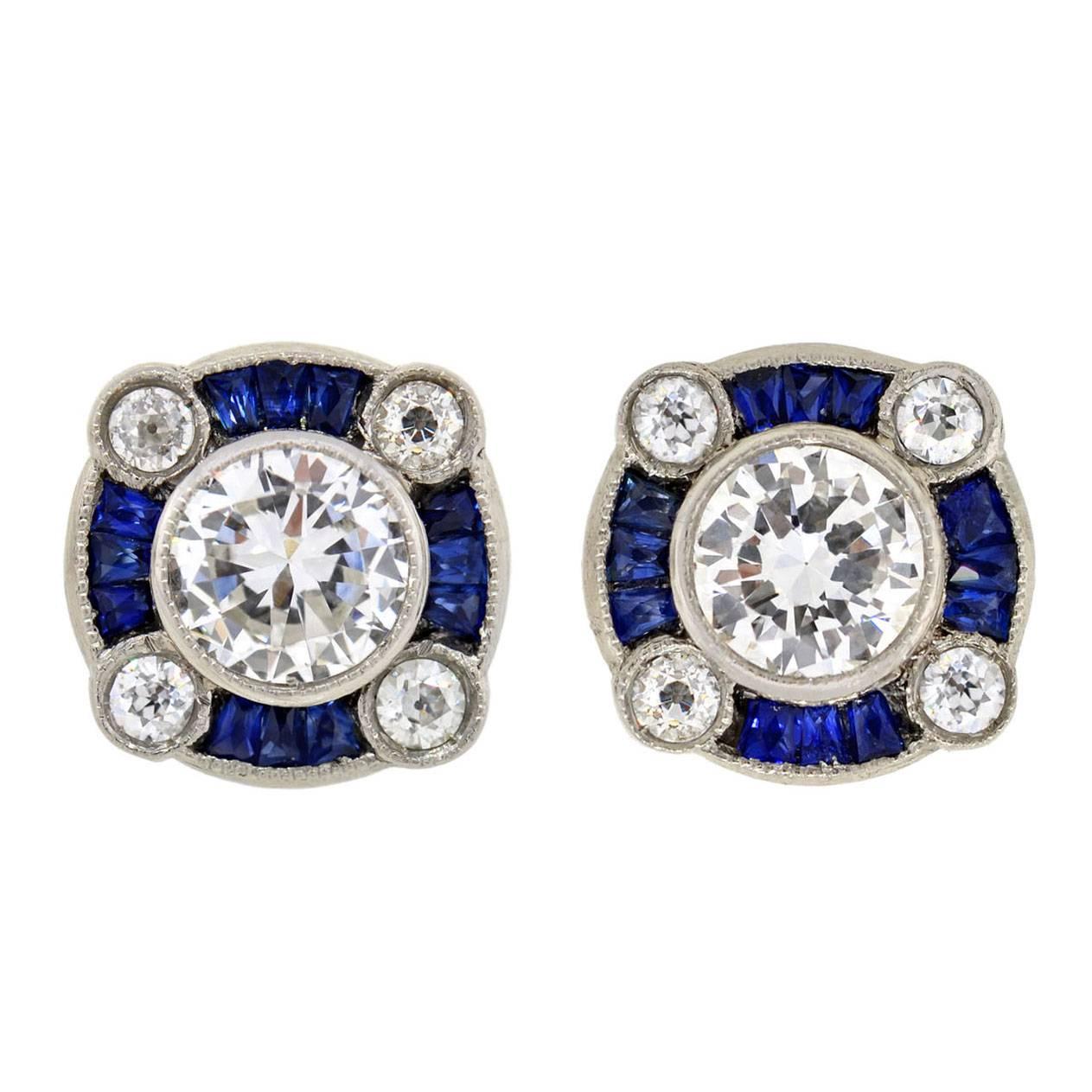 Sapphire Diamond Platinum Stud Earrings