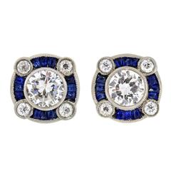 Sapphire Diamond Platinum Stud Earrings 2