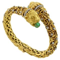 1960s Zolotas Emerald Diamond Gold Lion Bracelet 1