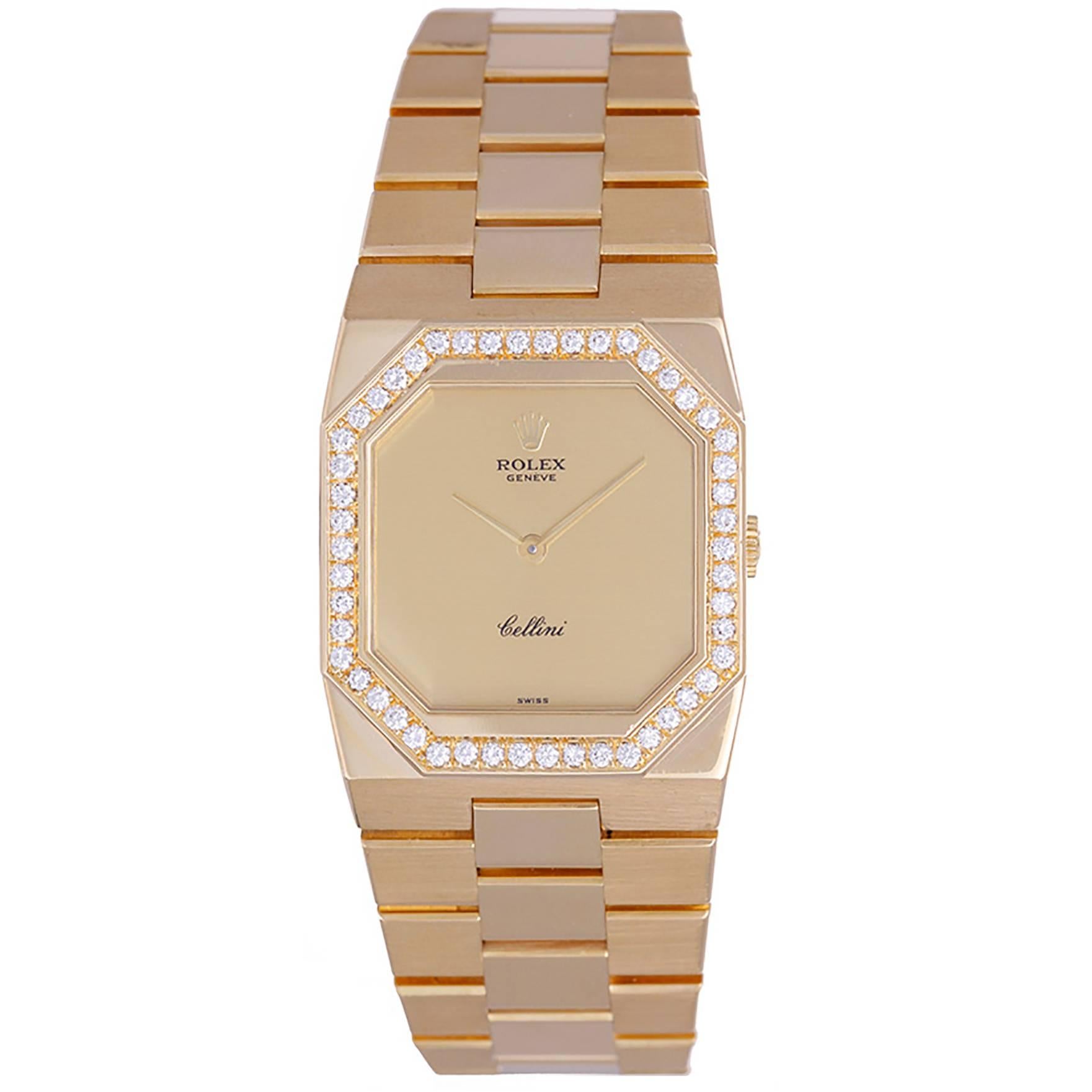 Rolex Yellow Gold Diamond Bezel Cellini Quartz Wristwatch Ref 4650