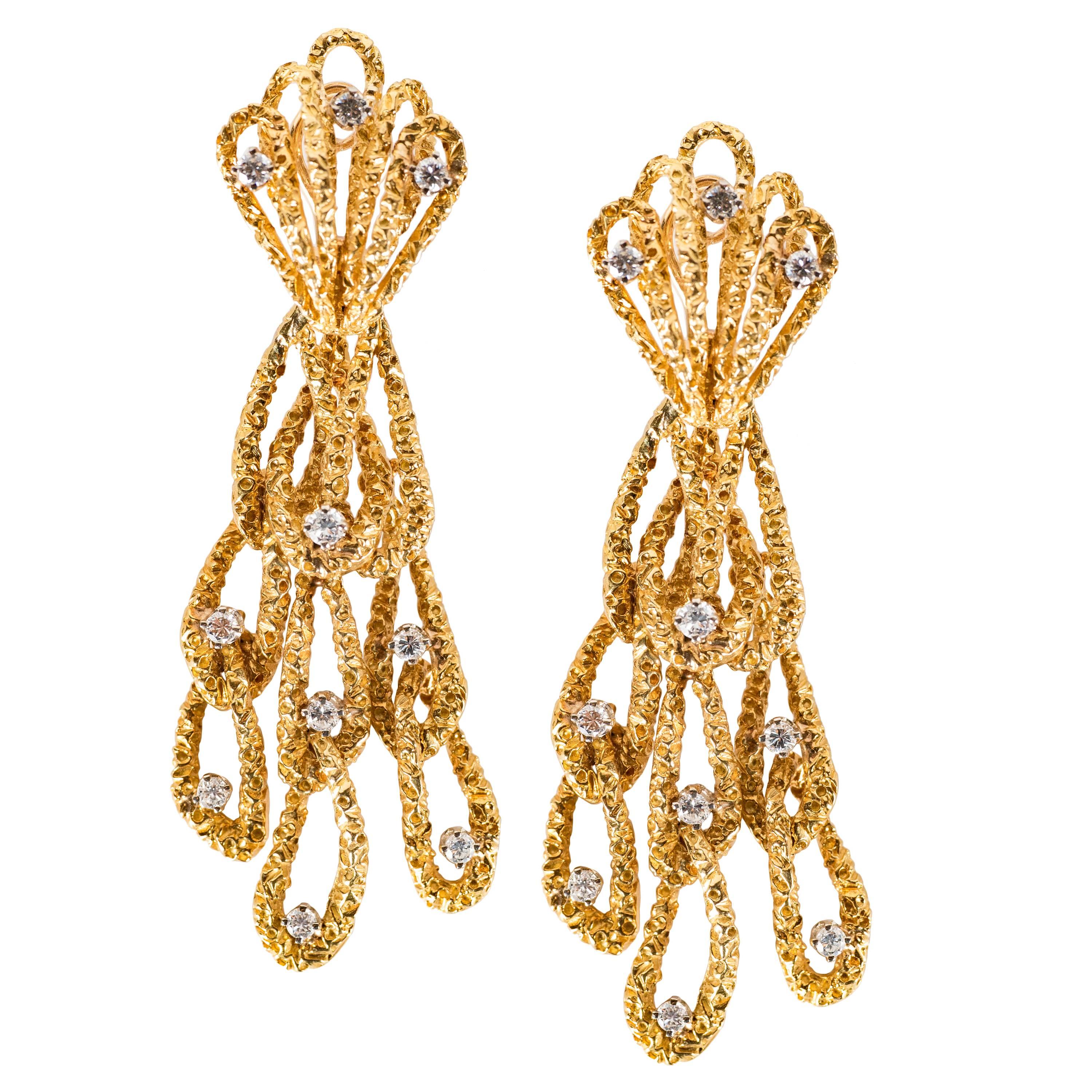 Stunning Mid-Century Diamond Gold Hanging Earrings