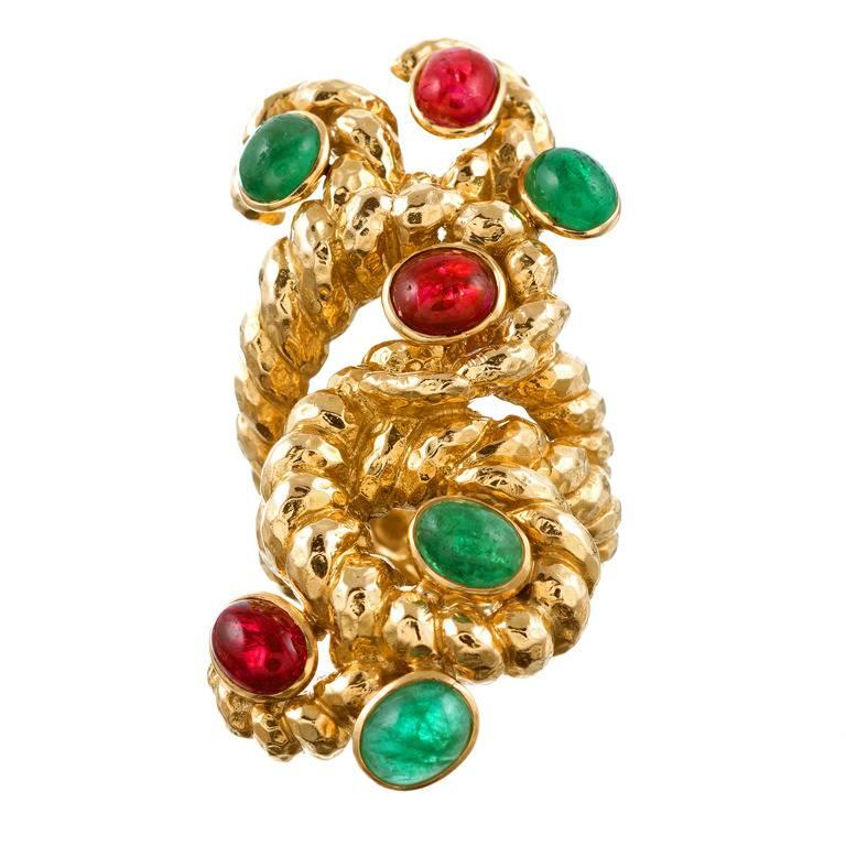 David Webb Ruby Emerald Gold Ring