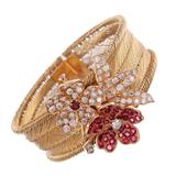 French Gold Mesh Ribbon Bracelet with Detachable Floral Brooch
