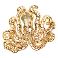 Vintage Sophisticated Mid-Century Gold Octopus Brooch