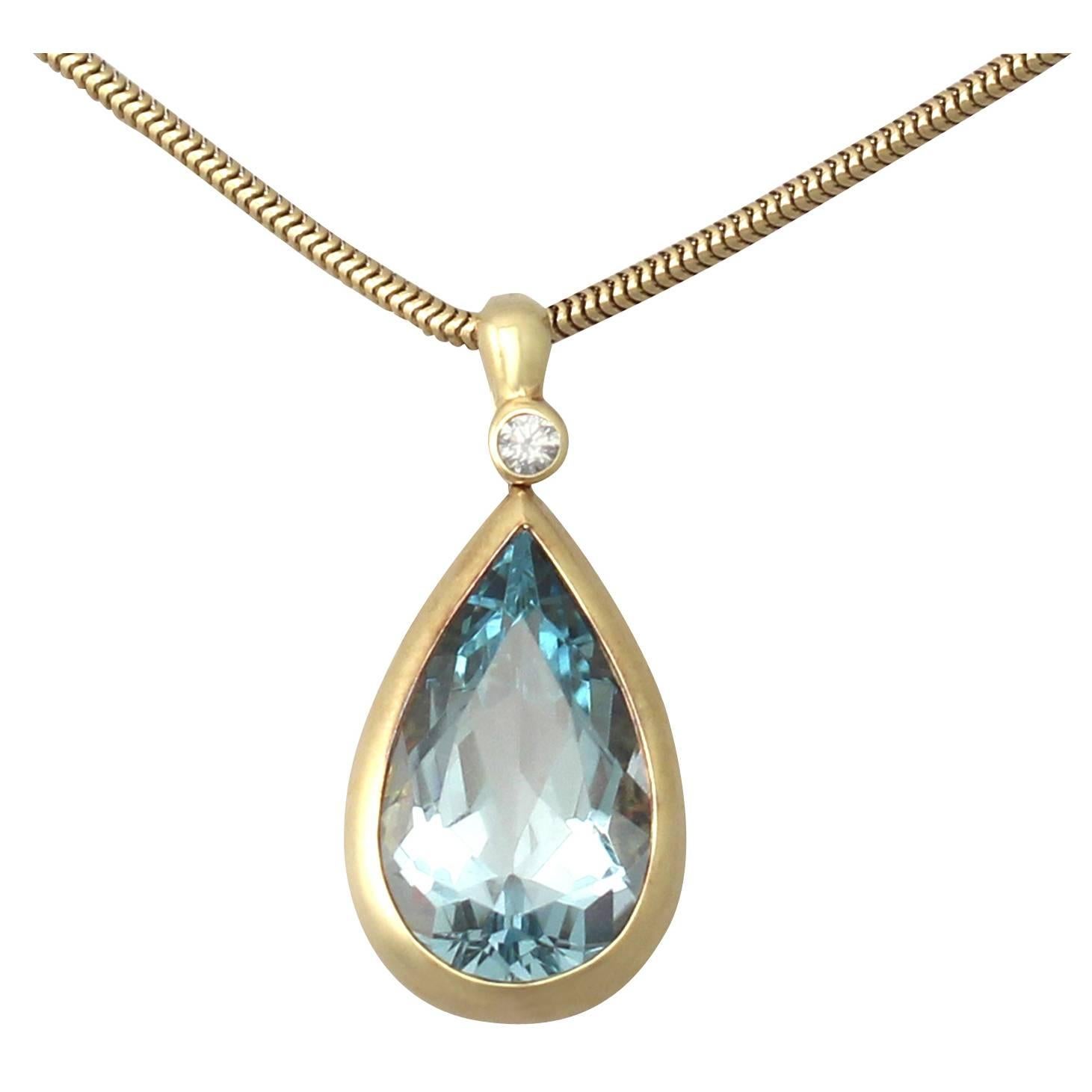 1970s 6.04 Carat Aquamarine Diamond Gold Pendant