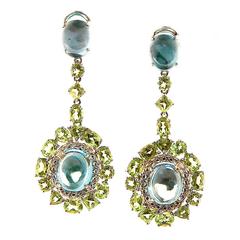 Bellarri Blue Topaz Peridot Silver Gold Earrings 1