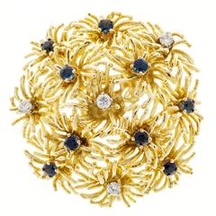 Tiffany & Co. Sapphire Diamond Gold Domed Flower Pin