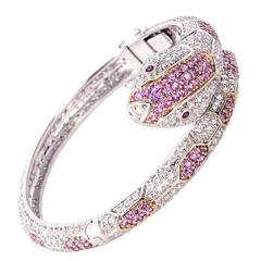 Sapphire Ruby Diamond Gold Snake Bangle Bracelet 2