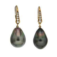 Tahitian Keshi Pearl Diamond Gold Drop Earrings