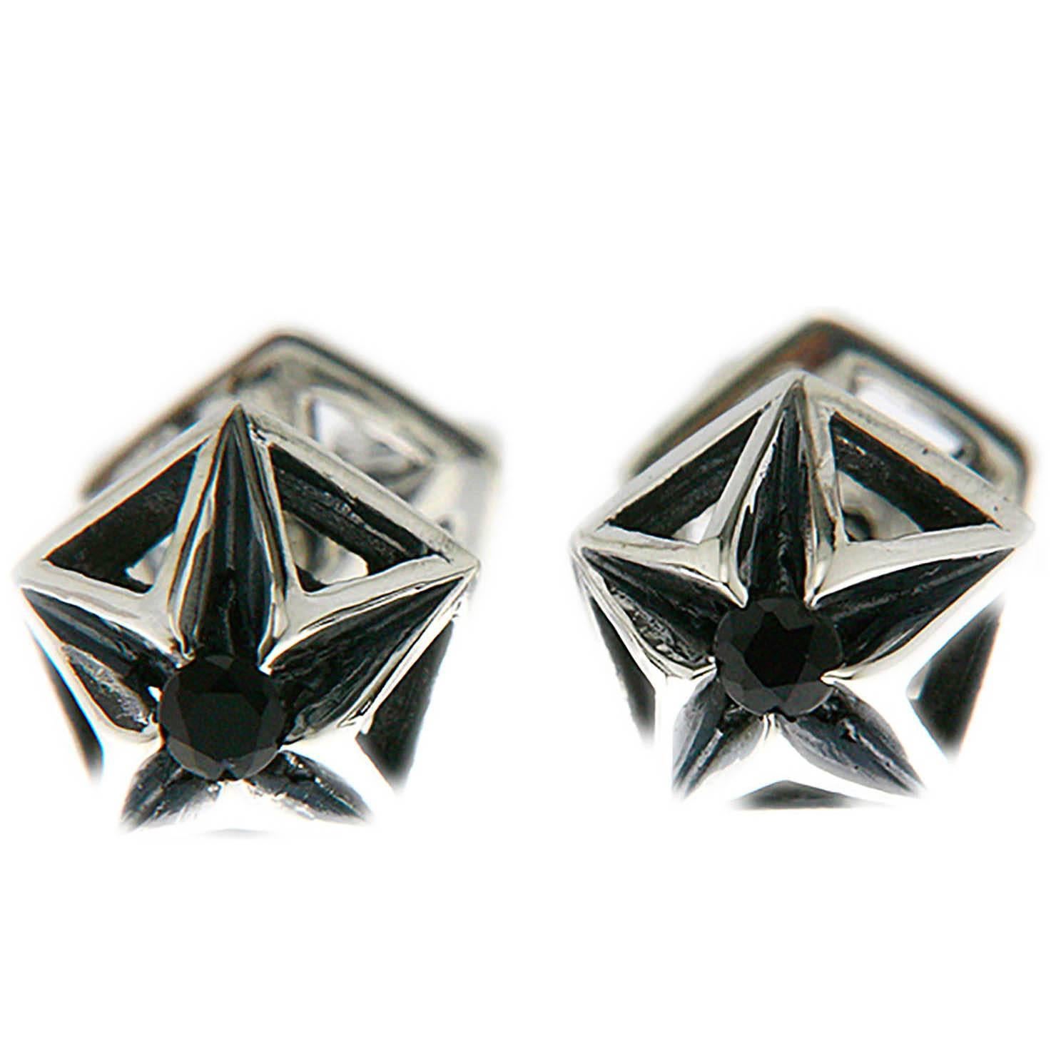 Pyramid Black Sapphire and Sterling Silver Stud Earrings