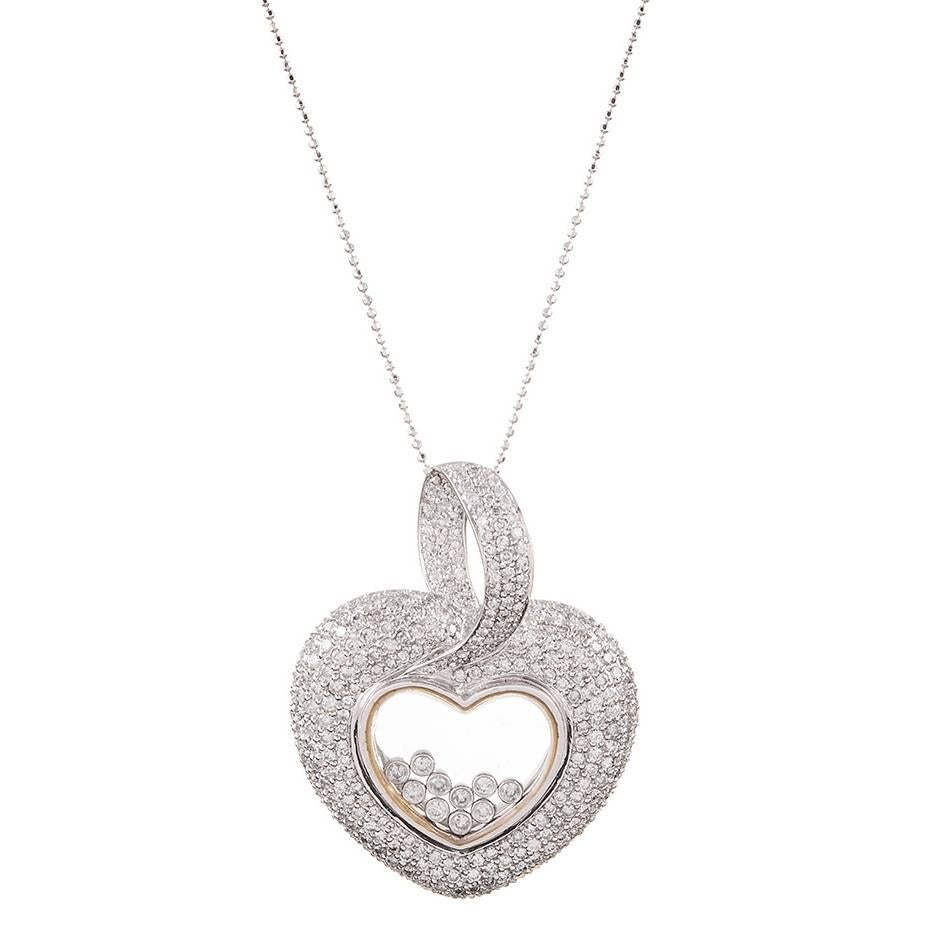 Large Floating Diamond Gold Heart Pendant