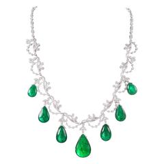 Cabochon Emerald Diamond Gold Necklace
