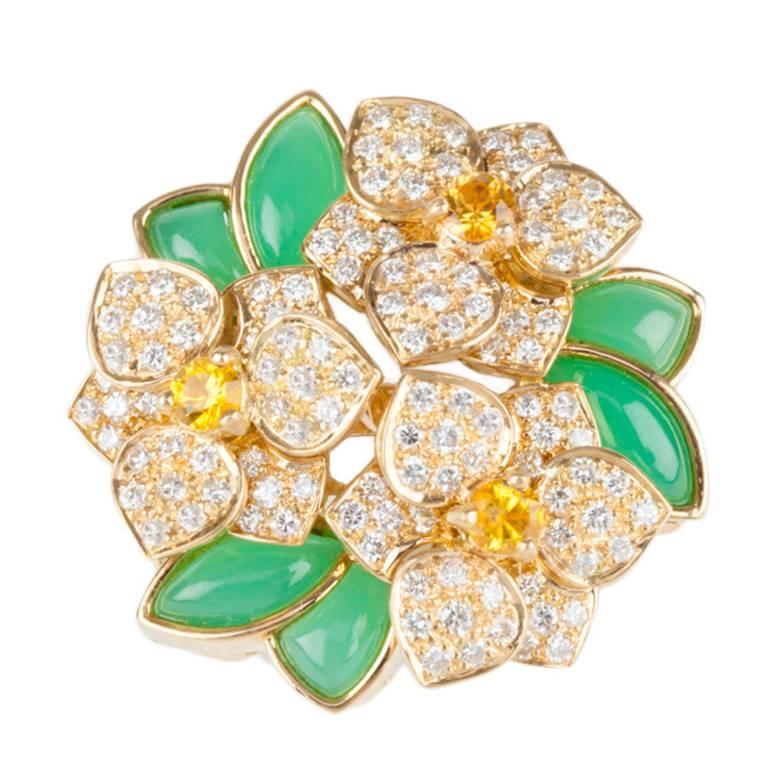 1960s Van Cleef and Arpels Jade Yellow Sapphire Diamond Gold Ring at