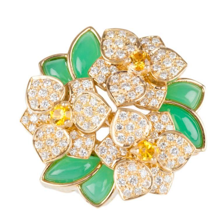 1960s Van Cleef & Arpels Jade Yellow Sapphire Diamond Gold Ring
