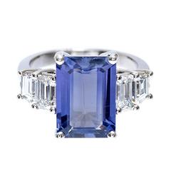 Peter Suchy Natural Emerald Cut Sapphire Diamond Platinum Engagement Ring 2
